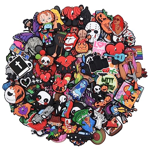 QYSEOFON 30 Pieces Sets Skull Face Shoe Cartoon Charms Horror Movie Anime Shoes Decorations Drawing Rainbow Bracelet Accessories