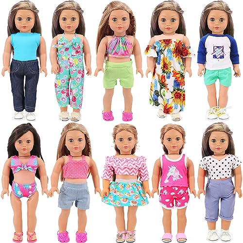Ecore Fun 10 Sets 18 Inch Doll Clothes - 18 pcs Doll Clothing Doll Outfits Dress Swimsuits Jumpsuit Tights for 18 Inch Dolls Christmas Birthday Gift