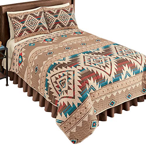 Collections Etc Reversible Southwest Geometric Aztec Quilt with Coordinating Tribal Pattern on Reverse Side, Full/Queen