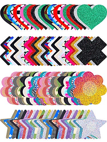 WILLBOND Multi Design Pasties Nipple Covers Breast Covers Disposable Bra Satin Petal Stickers Adhesive Breast Pasties (50 Pairs)