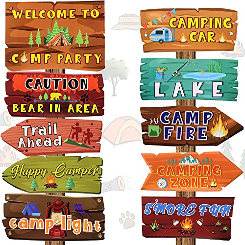 Camping Party Sign Camping Party Themed Directional Signs Camper Sign Camping Welcome Yard Outdoor Wall Sign Party Supplies Photo Props Backdrop Decoration Party Decor (20 Pcs, Card Stock)