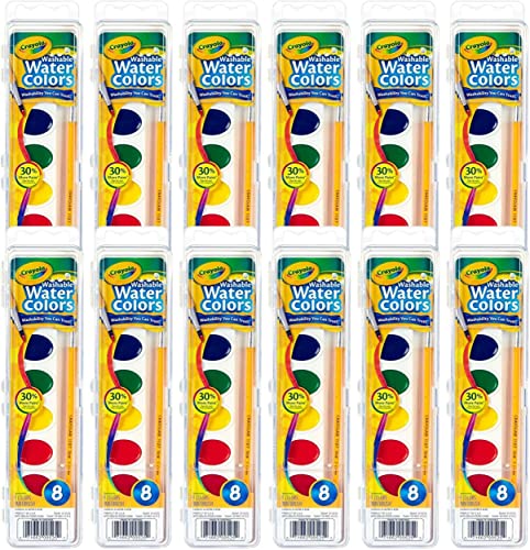 Crayola Washable Watercolor Paint Sets for Kids (12ct), Classroom Arts & Crafts, Bulk Classroom Paint for Kids, 8 Colors, 3+