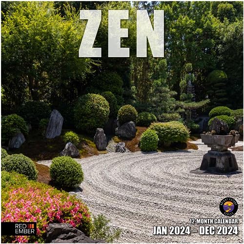 RED EMBER Zen Hangable Monthly 2024 Wall Calendar | 12' x 24' Open | Thick & Sturdy Paper | Giftable | Beautiful Nature Garden | Set a Peaceful Mood
