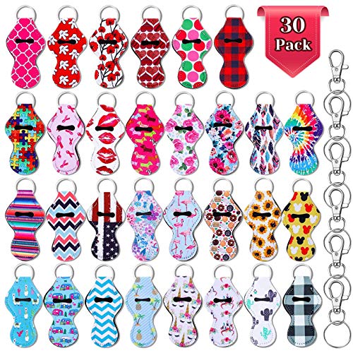 shynek Chapstick Holder Keychain Bulk, 30Pcs Lip Balm Holder with 30 Sets Keyring Clips for Lipstick, Chapstick, Lip Balm (Assorted Colors)