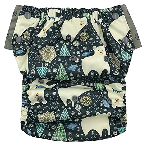 Hybrid Cloth Diaper - Reusable Training Pants, Swim Diaper, Special Needs Briefs, Fits from Baby up to 10 Years (Size 3, Polar Bear)