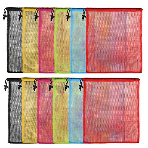 iMucci 12Pcs Mesh Bag 13'X15.5' Drawstring Gym Bag Nylon Mesh Drawstring Bag with Cord Lock Closure for Collecting Toys Travel Sports
