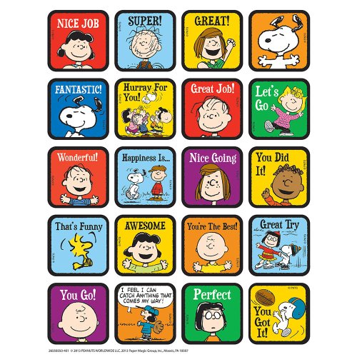 Eureka Peanuts Motivational Stickers for Kids and Teachers, Multicolor, 120 Pieces