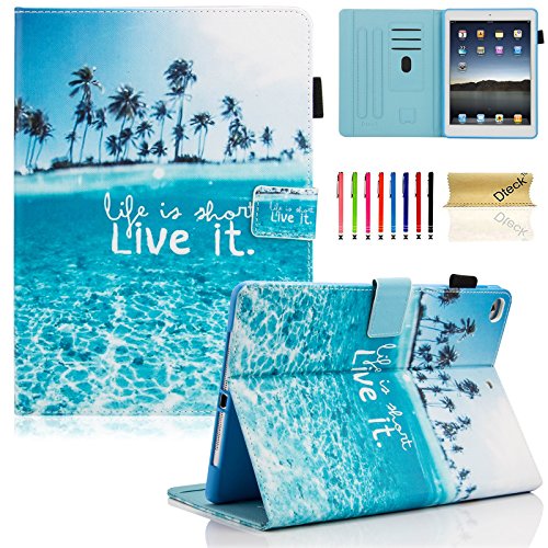 Dteck Case for iPad 9.7 inch 2018 2017 / iPad Air Case/iPad Air 2 Case, PU Leather Folio Smart Cover with Auto Sleep Wake Stand Wallet Case for Apple iPad 6th / 5th Gen,iPad Air 1/2, Beach Live it