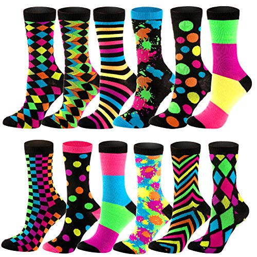 JOYIN 12 Pack Women's Socks Colorful Funky Paint Splash Patterned Crew Socks Funky Paintspalsh & Colorblocks for Christmas, Holiday or Birthday Gift