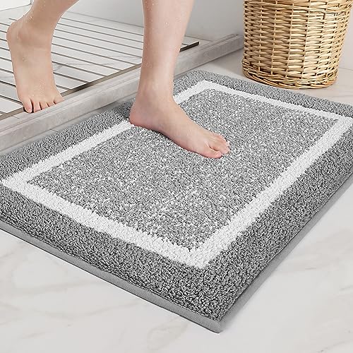 Color G Gray Bathroom Rugs - Absorbent, Non Slip, Soft, Washable, Quick Dry, 16'x24' Small Light Grey and White Bath Mats for Bathroom, Microfiber Shower Mat Bath Rug Bathroom Carpet