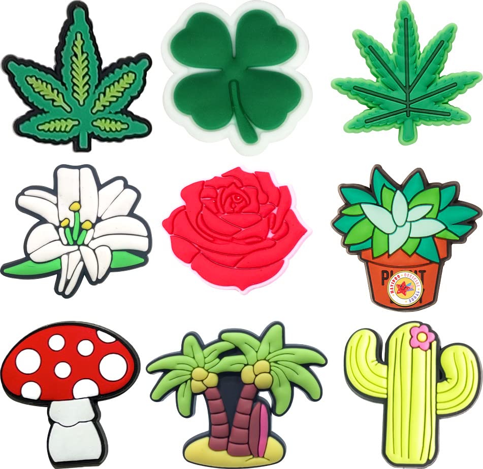 HAVIPRO Plant Shoe Charms - Cactus Flower Mushroom Clover Hemp Leaf Shoe Shoe Charms for Women Men Girls Boys - Shoe Decoration (1A)