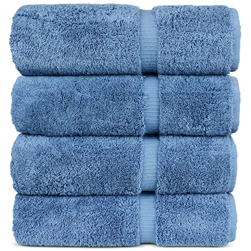 Luxury Hotel & Spa 100% Cotton Premium Turkish Bath Towels, 27' x 54'' (Set of 4, Wedgewood)