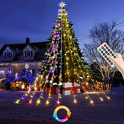 PUHONG Color Changing Christmas Lights,Outdoor Dipper Star String Lights,16.4Ft 315LED Christmas Decoration [8 Modes & Waterproof] for Halloween Xmas New Year Holiday(Warm White & Multicolor)