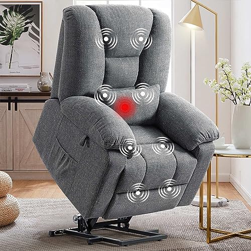 SENYUN Dual Motor Power Lift Recliner Chair for Elderly, Large Lay Flat Recliner with Heat and Massage, Heavy Duty Electric Chairs with Lumbar Support for Living Room