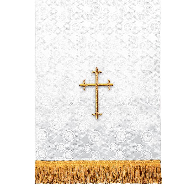 Murphy Robes Scarves-Millenova Lectern Banner Embroidered with Gold Latin Cross Sanctuary Pulpit Scarf, 17 x 35-Inch, White
