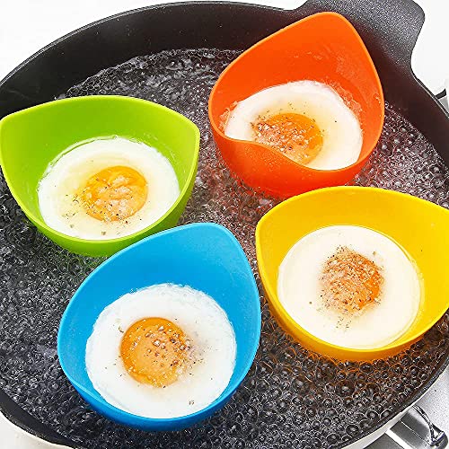 Egg Poacher Cups, Egg Boiler Mold Cup, Silicone Egg Poachers, Egg Poaching Cups with Ring Standers, Poached Egg Cups for Microwave Air Fryer Stovetop Egg Cooking, Non-Stick BPA-free, Set of 4