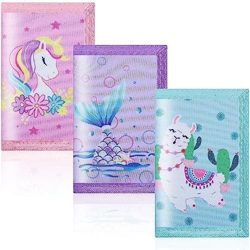 Amutta 3 Pieces Kids Wallet for Girls and Women - Little Girls Wallet for Kids with Magic Sticker, Toddler Wallet for Girls with Coin Pocket, RFID Unicorn Wallet Girls Gift Ideas