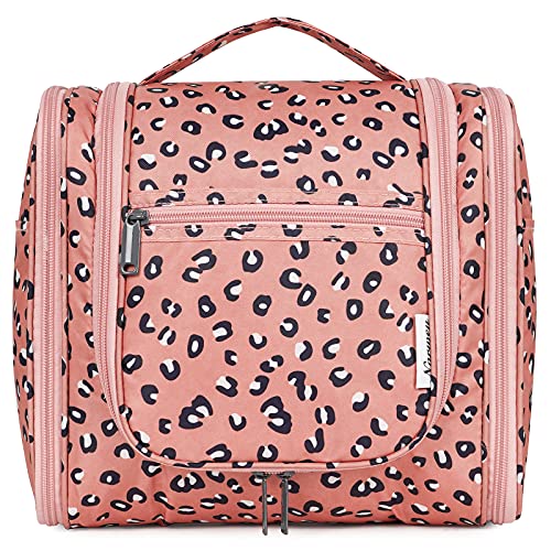 Hanging Toiletry Bag for Women Travel Makeup Bag Organizer Toiletries Bag for Cosmetics Essentials Accessories (Large, Orange Leopard)