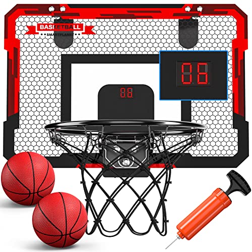TEMI Indoor Basketball Hoop for Kids, Indoor Over The Door Mini Hoop with Electronic Scoreboard & 2 Balls, Toys for 3 4 5 6 7 8 9 10 11 12 Year Old Boys