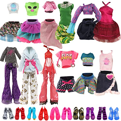 BARWA 6 Sets Doll Clothes and 6 Shoes for 11 inch Monster Girl Doll Aessories Fashion Outfits Casual Tops Pants