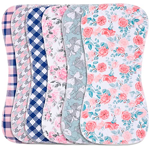 Baby Burp Cloths & Baby Bibs 2-in-1 Design Large Size 3 Layers Thicken 100% Cotton Super Absorbent and Soft Baby Spit Up Burping Rags Baby Burp Cloth Set for Girls 6 Pack