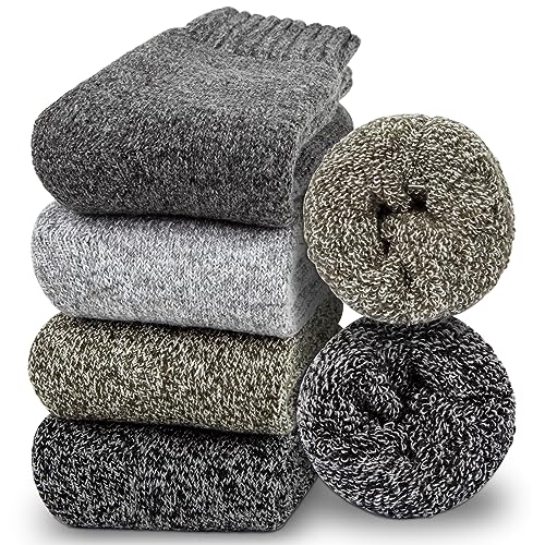 iCamter Womens Wool Socks Soft Super Thick Warm Socks for Women Thermal Winter Socks for Gifts Black dark grey + Green light grey + White light grey + Dark grey(4 pairs)
