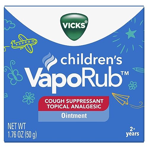 Vicks Children's VapoRub, Topical Cough Suppressant and Analgesic, Relieves Coughs and Minor Aches and Pains, Clinically Proven, Starts Working in Minutes for Fast Relief, For Children Ages 2+,1.76 OZ