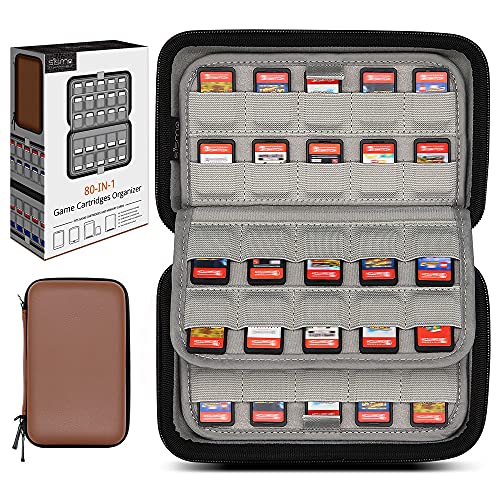 sisma 80 Switch Game Case Compatible with Nintendo Switch or PS Vita Games or SD Cards,Game Cartridge Holders Hard Shell Travel Storage Case Home Safekeeping, Brown
