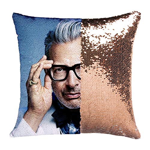 K T One The Office Dwight Mask Mermaid Sequins Pillow Cover, Magic Reversible Throw Pillow Case Without Insert Change Color Decor Pillowcase 16x16 Inches (Jeff Goldblum+ Gold 2)