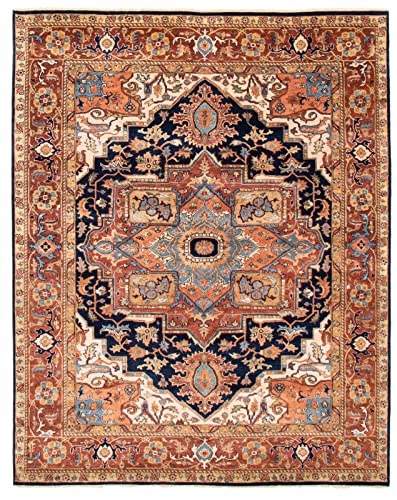 eCarpetGallery Large Area Rug for Living Room, Bedroom | Hand-Knotted Wool Rug | Jules Sultane Bordered Blue Rug 7'11' x 9'11' | 377381