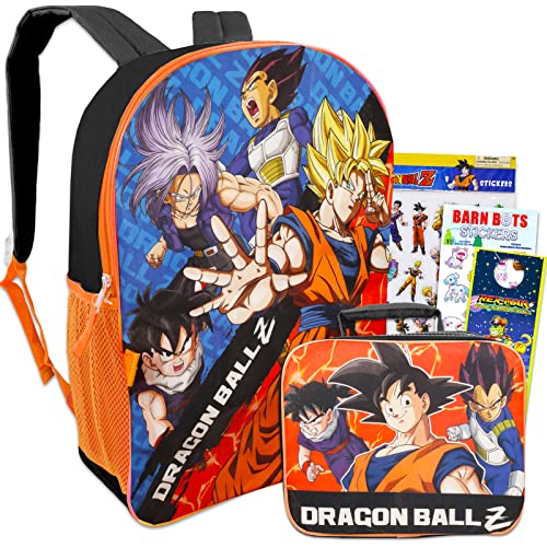 Screen Legends Dragon Ball Z Backpack and Lunch Box Set - Bundle with 16” Dragon Ball Backpack, Dragon Ball Lunch Bag, Stickers, More | Dragon Ball Z Backpack for Boys