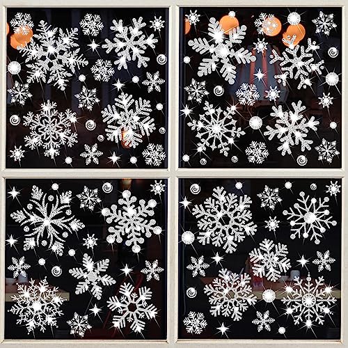 Glitter Snowflake Window Stickers 147PCS Sparkling Snowflake Window Clings Winter Wonderland Decorations for Home Christmas Party(Glitter Snowflake)