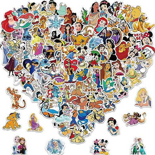 Disney Cartoon Character Stickers 100PCS Kids Stickers Pack Cartoon Princess Stickers Cute Stickers for Kids Teens Adults Waterproof Vinyl Cartoon Stickers for Water Bottles Laptop Luggage (CP)