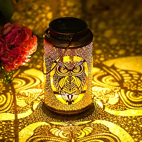 Solar Lanterns Outdoor Hanging Solar Owl Light Metal Waterproof LED Lantern with Solar Powered Solar Garden Decor for Outside Yard Patio Decorations with Handle