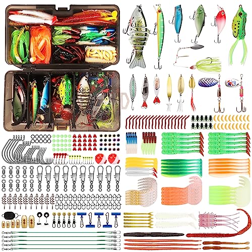TRUSCEND Fishing Lures Kit with Premium Waterproof Fishing Tackle Storage Box Including Fishing Hooks Soft Worms Crankbait Swimbait Spinner Bait-rigs Lure for Bass Trout Fishing Tool Accessories