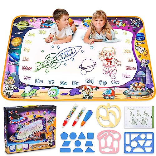 Water Doodle Mat - Kids Painting Writing Doodle Board Toy - Color Doodle Drawing Mat Bring Magic Pens Educational Toys for Age 2 3 4 5 6 7 8 Year Old Girls Boys Toddler Gift