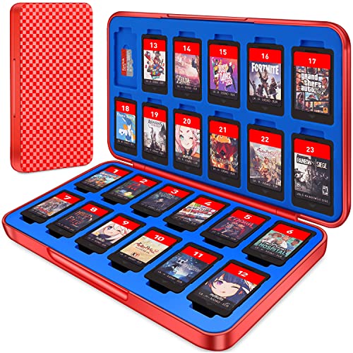 Switch Game Holder Case with 24 Cartridge Slots and 24 Micro SD Card Storage, Slim Portable Game Organizer Traveler Gift Accessories with Magnetic Closure, Protective Hard Shell and Soft Lining