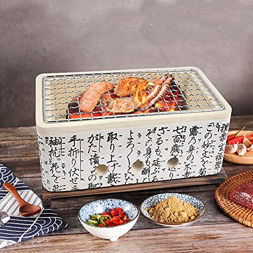 Ceramic Charcoal Barbecue Grill, Japanese Style Grill, Household Square Grill, Portable Non Stick Barbecue Grill for Picnic Garden Terrace Camping Travel
