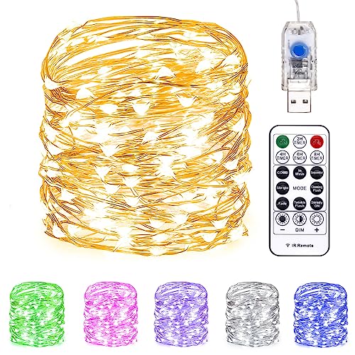 Fairy Lights 66 ft 200 LED USB Twinkle String Lights Plug in Silver Wire Lights with Remote and Timer 8 Modes Outdoor Waterproof Starry Lights DIY Party Wedding Christmas Decoration（Warm White）