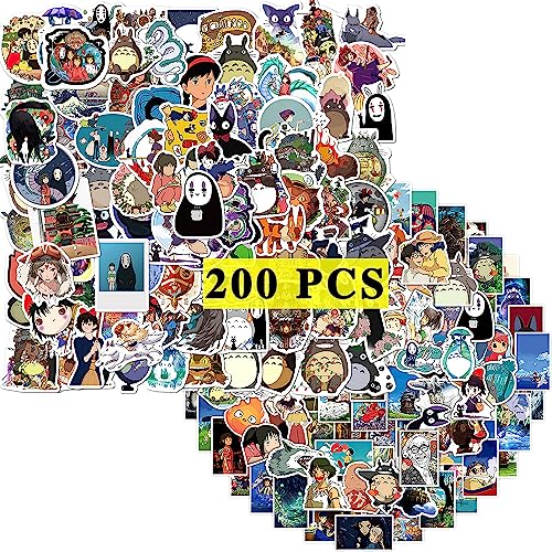 Pounchi Miyazaki Anime Stickers (200Pcs) Cartoon Anime Stickers Merchandise Gifts for Party Supplies Decorations Laptop Water Bottle Vinyl Stickers for Teens