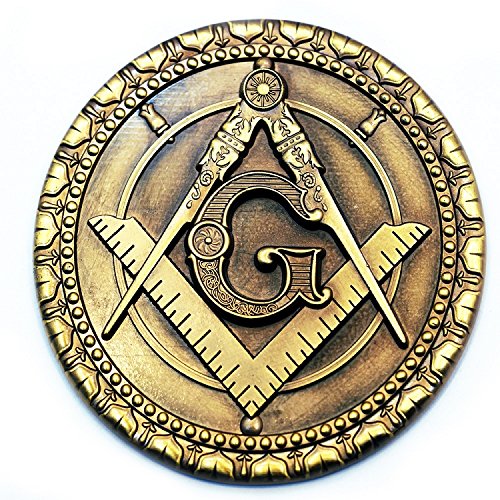 Square & Compass Round Masonic Auto Emblem - [Antique Brass][3'' Diameter]