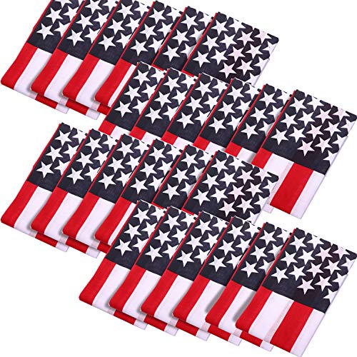 24 Pack American Flag Bandanas Headband USA Flag Clothing Bandana Patriotic Accessories, Unisex USA Flag Print Head Wrap Scarf