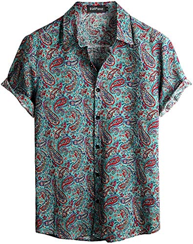 VATPAVE Mens Casual Hawaiian Shirts Short Sleeve Button Down Beach Shirts Tropical Floral Shirts Large Green