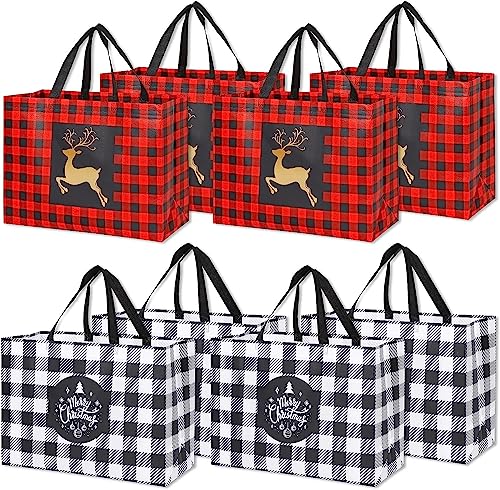 YANGTE 8 Pack Extra Large Christmas Gift Bags, Reusable Tote Bags with Handle Non-Woven Christmas Grocery Shopping Totes for Holiday Xmas, 16.9 * 12.6 * 6.8'