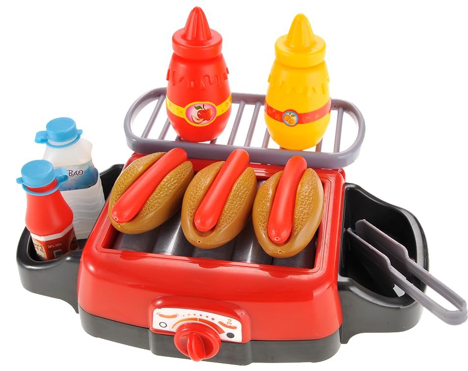 Hot Dog Roller Grill Electric Stove Play Set | Food Kitchen Appliance | Kids Pretend Play Food | Barbecue Toy with Light & Sound