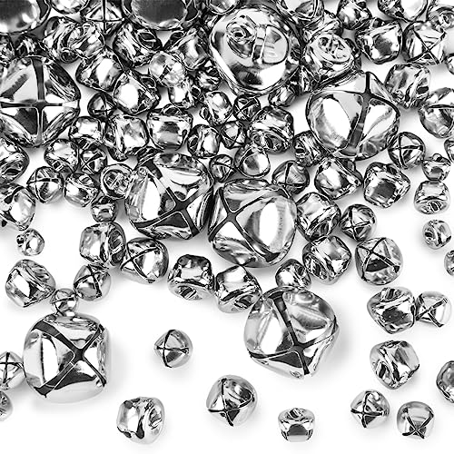 VGOODALL 250PCS Craft Bells Bulk, Jingle Bells Assorted Sizes Silver Bells for Crafts Christmas Wreath Party DIY Projects Home Decor