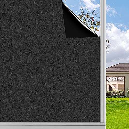 Finnez Blackout Window Privacy Film No Glue Necesary Static Cling,Anti-UV,Black Window Film 100% Light Blocking for Home Or Office(17.5 x 78.7 Inches)