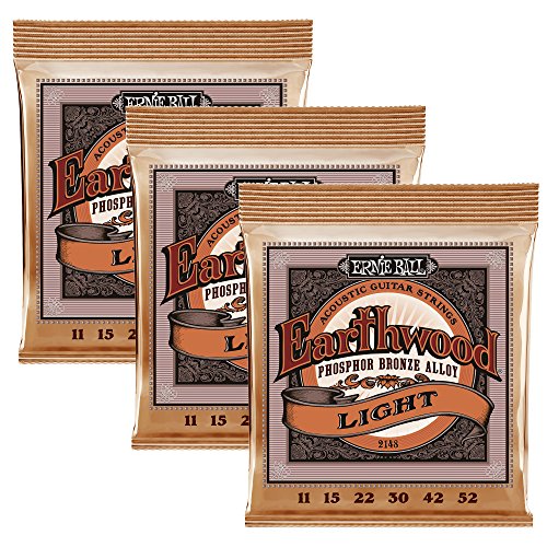 Ernie Ball Earthwood Light Phosphor Bronze Acoustic Guitar Strings 3-pack, 11-52 Gauge (P03448)
