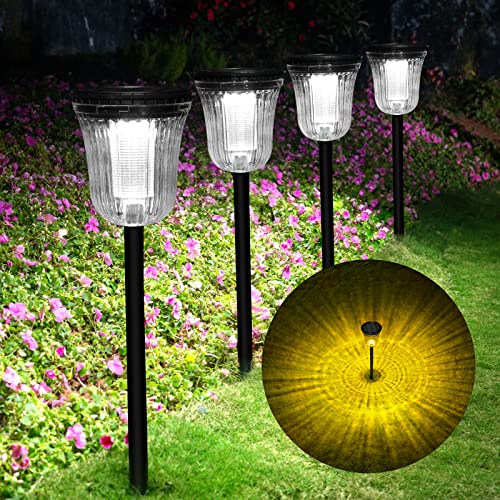Solar Pathway Lights Outdoor, 4 Pack 200 Lumens Super Bright Solar Path Lights for Outside Waterproof, Up to 14 Hrs Auto On/Off Solar Garden Lights, Solar Powered Landscape Lighting for Yard Walkway