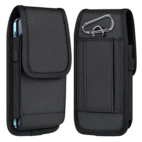 ykooe Cell Phone Pouch Nylon Belt Holster Case Compatible with iPhone 15, 15 Pro, 14 Pro, 14, 12, 12 Pro, 11, 11 Pro, 13, 13 Pro, XR, Samsung Galaxy S20 S21 S22 S23 S10 S9, Black – L